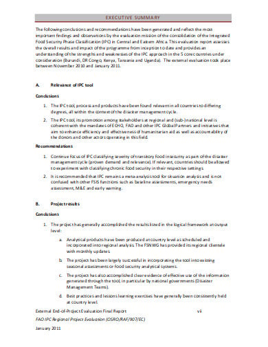 external end of project evaluation report template