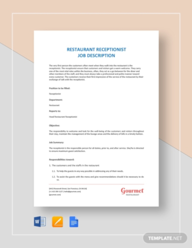 9 Receptionist Job Description Templates Word Pages Pdf Doc