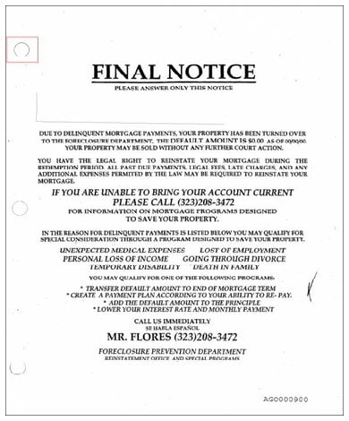 final payment notice sample for mortgage