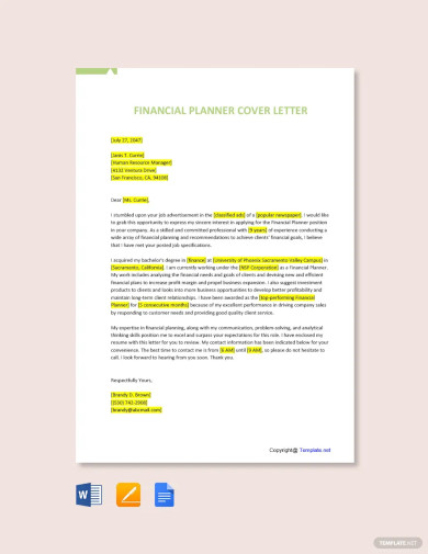 financial planner cover letter template