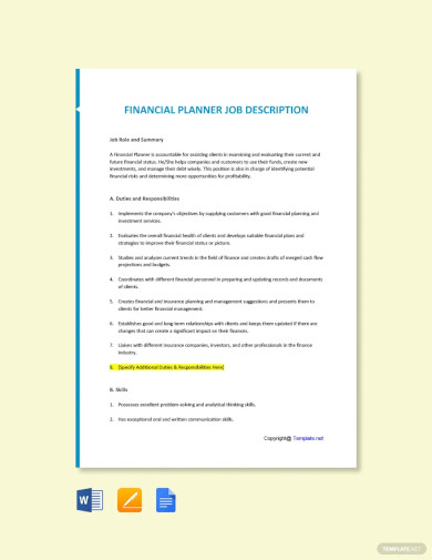 financial planner job ad description template