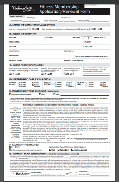 fitness gym membership contract form template