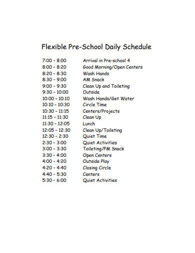flexible preschool schedule template