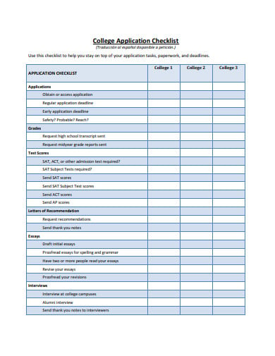 formal college application checklist