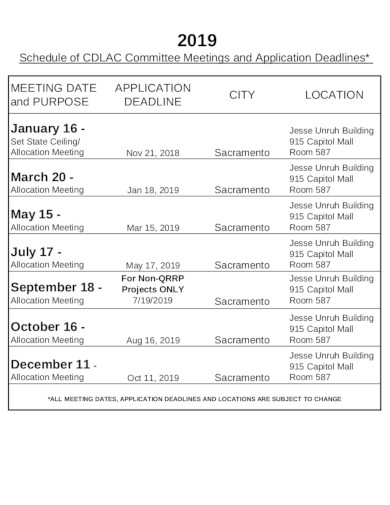 formal committee meeting schedule template