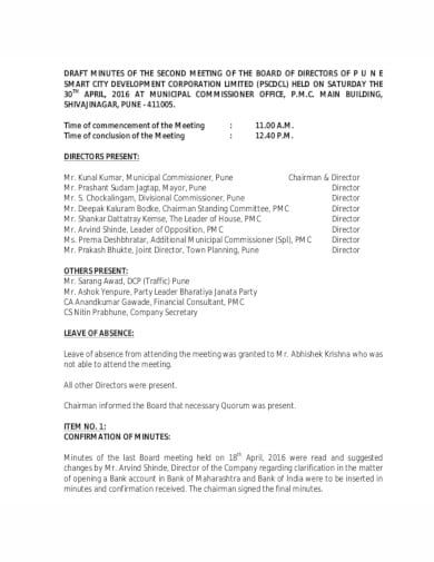 formal company board meeting minutes template