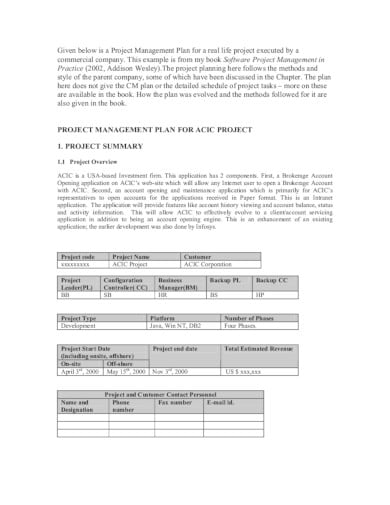 formal project management plan template