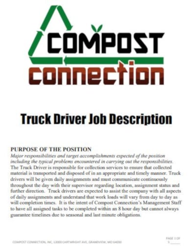 formatted driver job description template