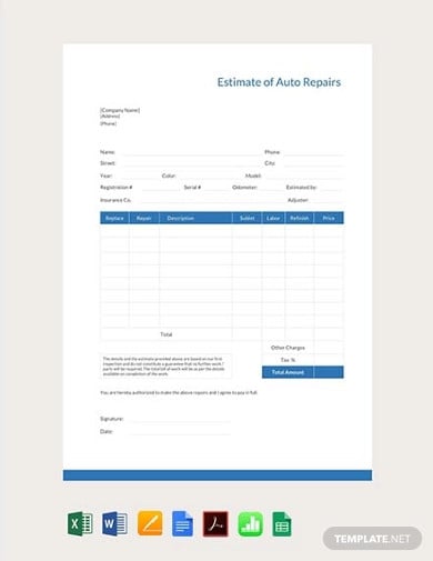 free auto repair estimate template