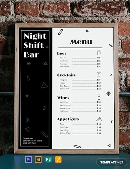 free bar menu template