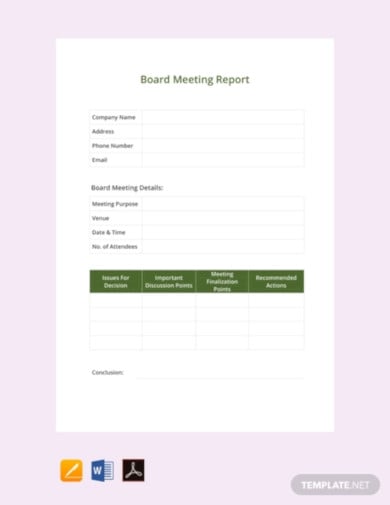 free board meeting report template