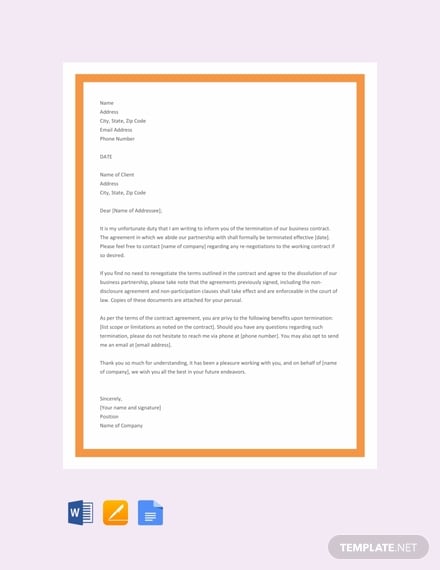 free business contract termination letter template 440x570