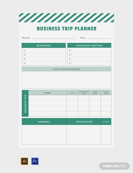 free business trip planner template 440x570