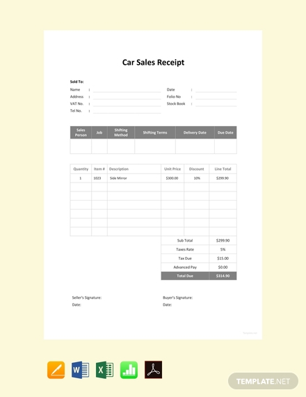 free car sale receipt template 440x570