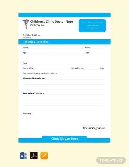 free childrens clinic doctors note template