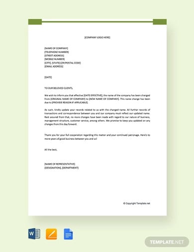 10+ Company Name Change Letter Templates in Google Docs ...