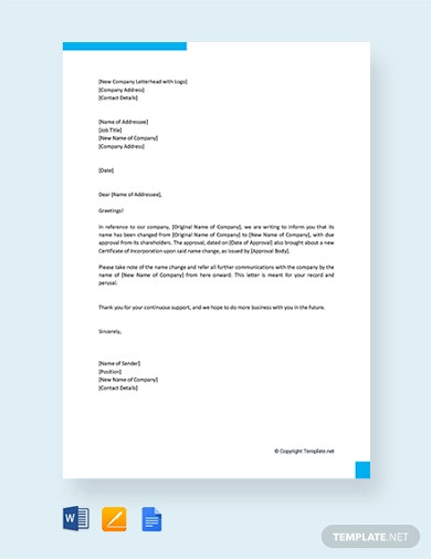 11+ Company Name Change Letter Templates in Google Docs | Word | Pages ...