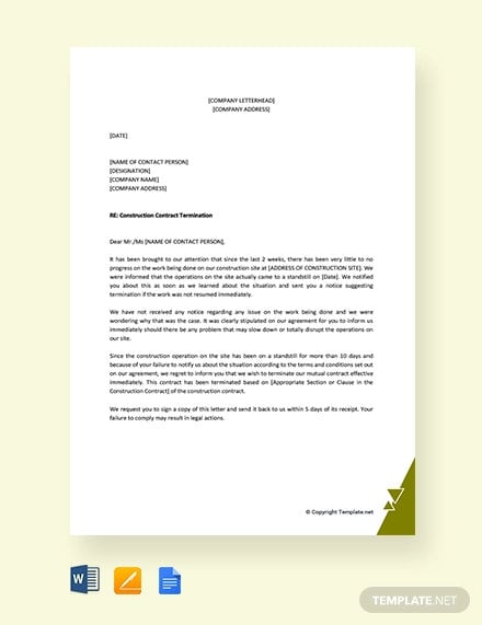 free construction contract termination letter