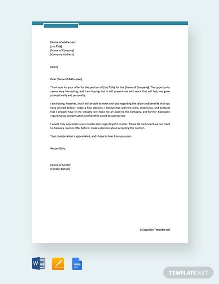 Job Offer Counter Proposal Letter Sample