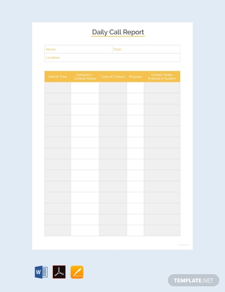free daily call report template