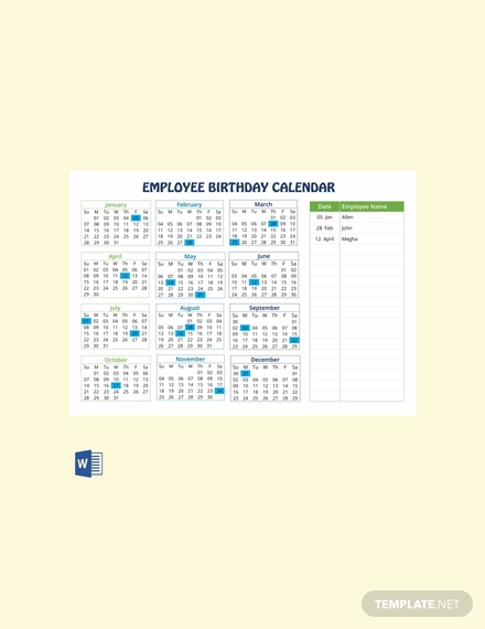 free employee event calendar template