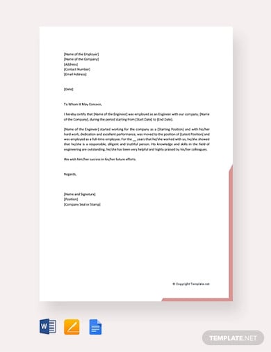free engineering work experience letter