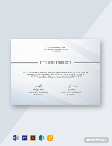 free fit to work certificate template