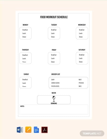 free food workout schedule template