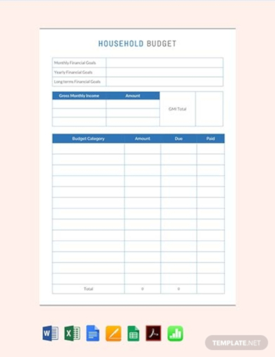 free household expense budget template
