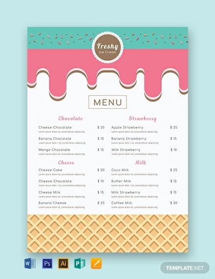 free ice cream menu template