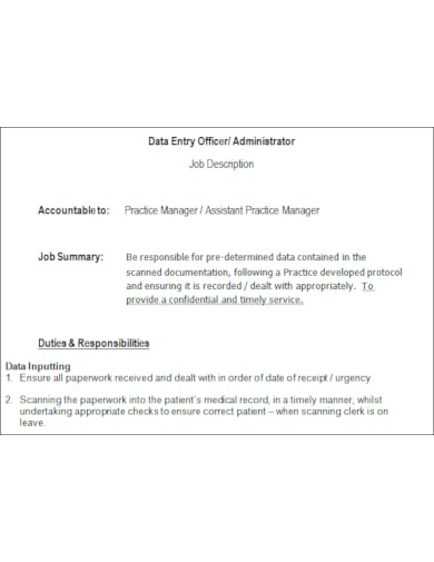 free job description template for data entry professionals