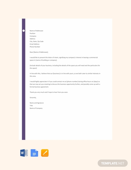 free letter template of intent for business 440x570
