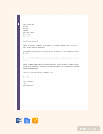 Business Letter of Intent Templates - Google Docs, MS Word, Pages, PDF, DOC