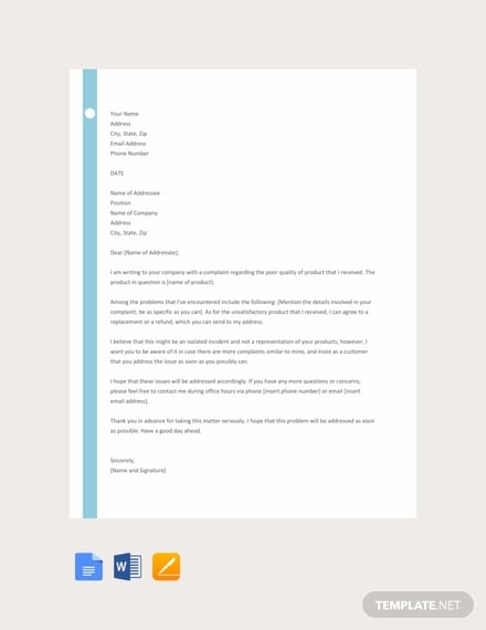 free letter of customer complaint template 440x570 1