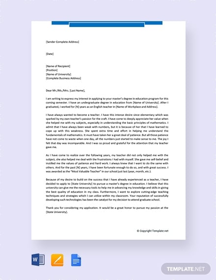 free letter of intent for university template