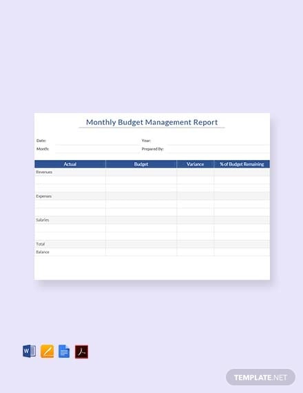 free monthly budget management report template
