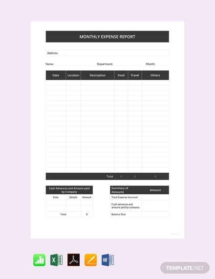 free monthly expense report template