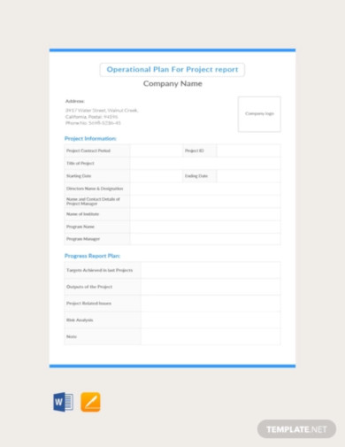 free operational plan for project report template