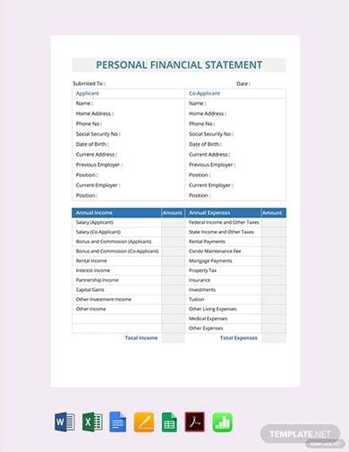 free personal financial statement template
