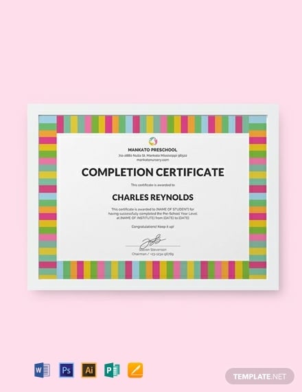 free-preschool-completion-certificate-template