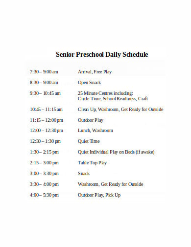 preschool daily schedule templates