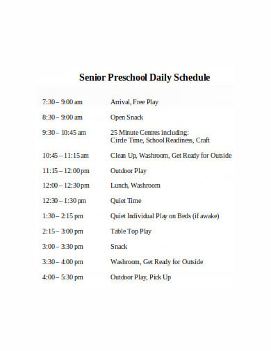 19+ Preschool Daily Schedule Templates in PDF | DOC