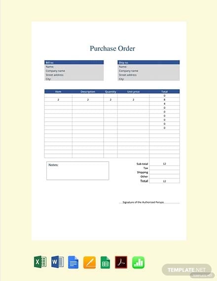 free purchase order form template