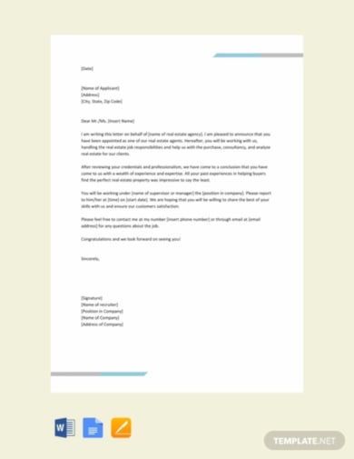 free real estate agent appointment letter
