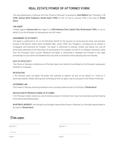 free real estate power of attorney form template