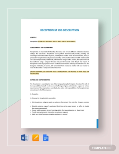 free receptionist job description template