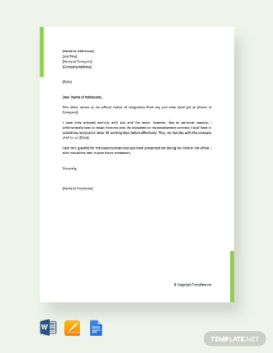 6+ Retail Resignation Letter Templates in Google Docs | Word | Pages | PDF