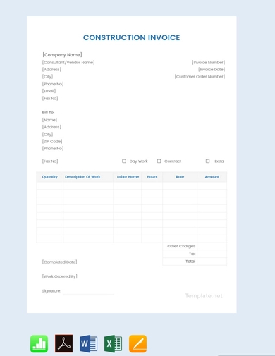 free sample construction invoice template