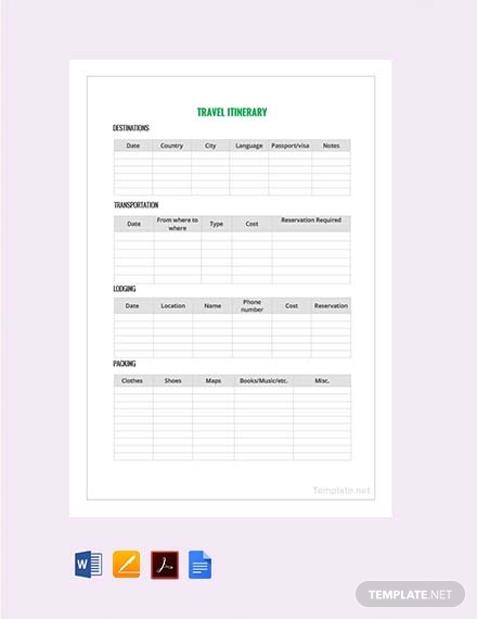 microsoft word business travel itinerary template