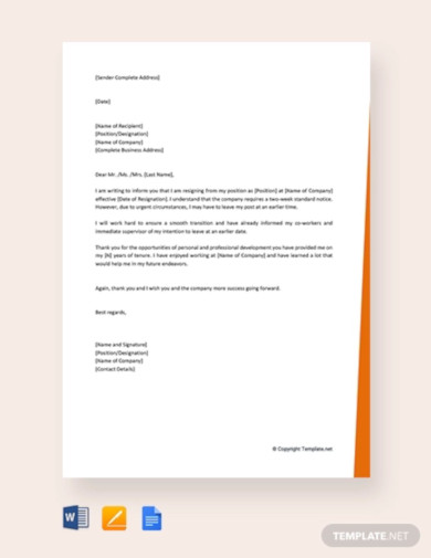 14+ Resignation Notice Templates in Google Docs | Pages | Word | PDF